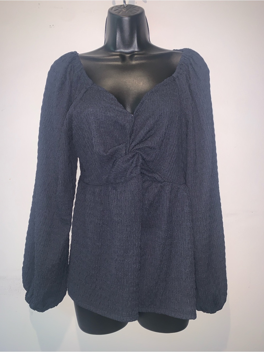 Daytrip Navy Twist-Front Long Sleeve Peasant Top